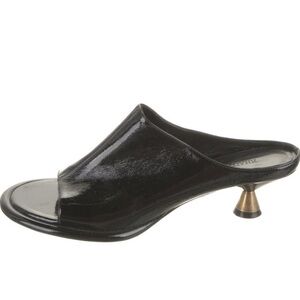 KHAITE Black Glossy Mules with Gold Heel